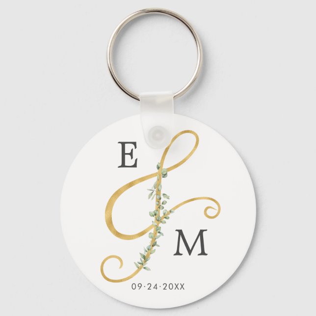 Porte-clés Elégant Ampersand de verdure Monogram Mariage (Recto)