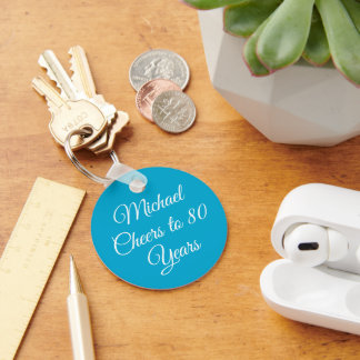 Porte-clés Elegant Aqua Blue 80th Birthday Keychain