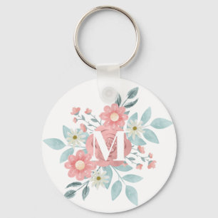 Porte-clés Elégant aquarelle personnalisée Monogramme floral