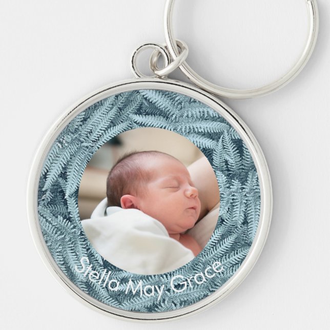 PORTE-CLÉS ÉLÉGANT ARGENT BÉBÉ NOM DE PHOTO FERN PERSONNALISÉ (Devant)