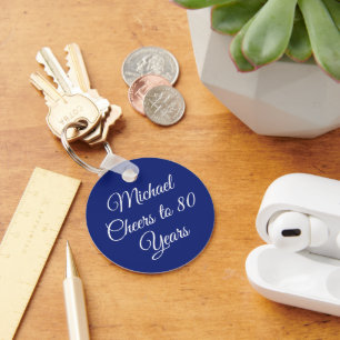 Porte-clés élégant bleu marine pour 80e anniversai