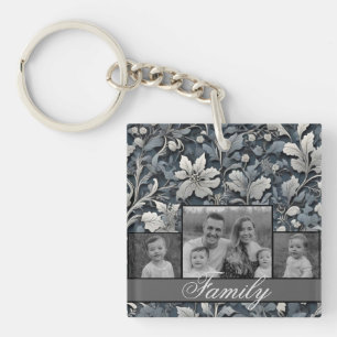 Porte-clés Elégant bleu poussiéreux argent blanc gris gris fl