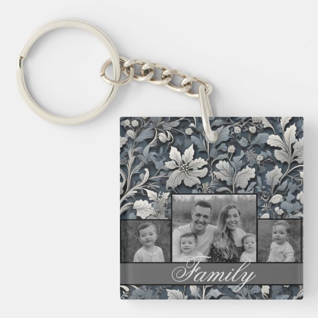 Porte-clés Elégant bleu poussiéreux argent blanc gris gris fl (Devant)