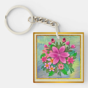 Porte-clés Élégant bouquet de fleurs botaniques à l'aquarelle