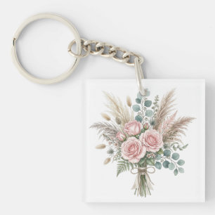 Porte-clés Élégant Bouquet Floral Boho Rose Pâle coussin