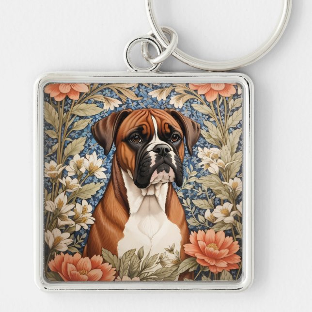 Porte-clés Elegant Boxer Dog William Morris Inspired  (Devant)