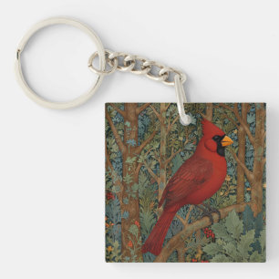 Porte-clés Elégant cardinal rétro Art Nouveau rouge oiseau