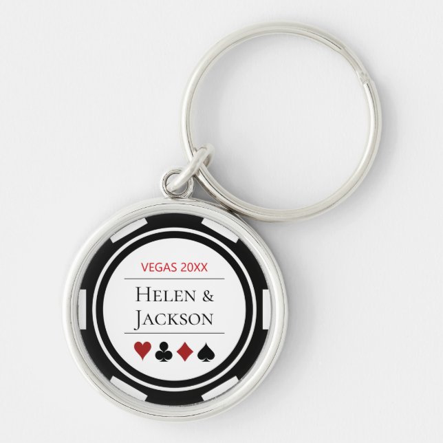 Porte-clés Elégant Casino Poker Chip noir blanc Mariage (Devant)