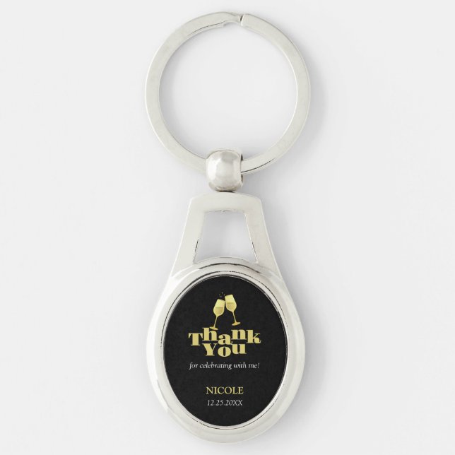 Porte-clés Elégant Champagne d'or noir Merci d'anniversaire (Devant)
