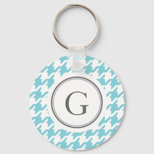 Porte-clés Élégant classique aqua bleu houndstooth monogramme