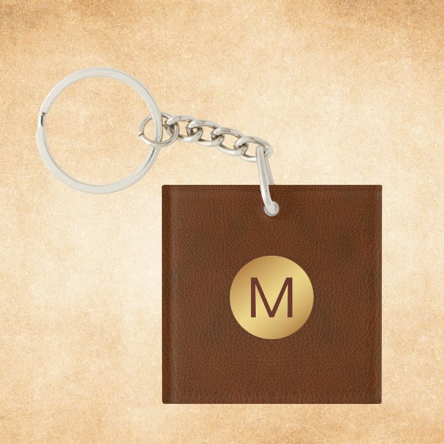 Porte-clés Élégant Classy Brown & Gold Nom initial (Créateur téléchargé)