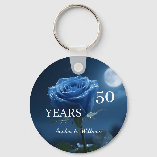 Porte-clés Élégant conservation florale - Romantique bleu Ros (Recto)