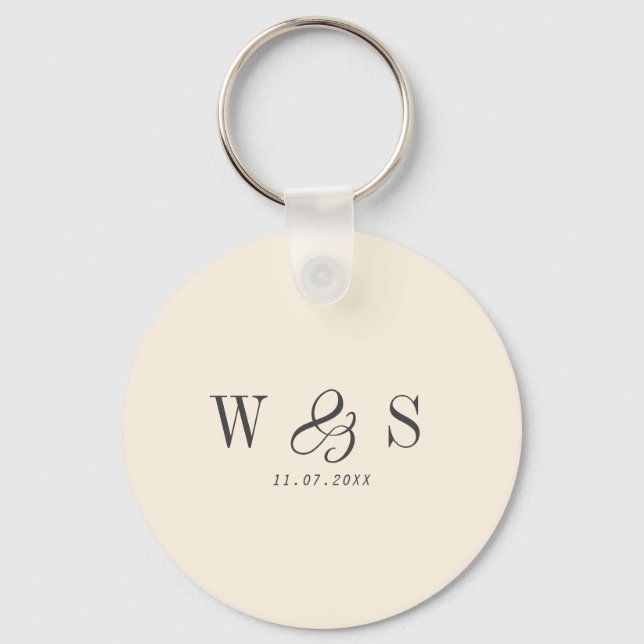 Porte-clés Élégant couple mariage initial crème naturelle (Recto)