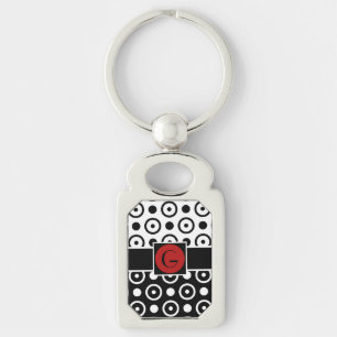 Porte-clés Élégant demi-noir demi-blanc pois monogramme