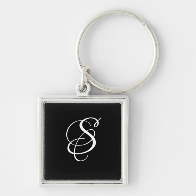 Porte-clés Élégant do-it-yourself Script Monogram/Black (Devant)