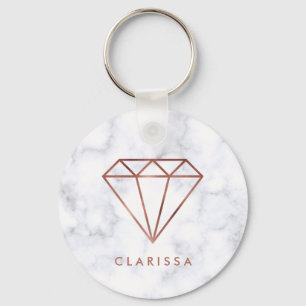 Porte-clés élégant faux rose or diamant blanc