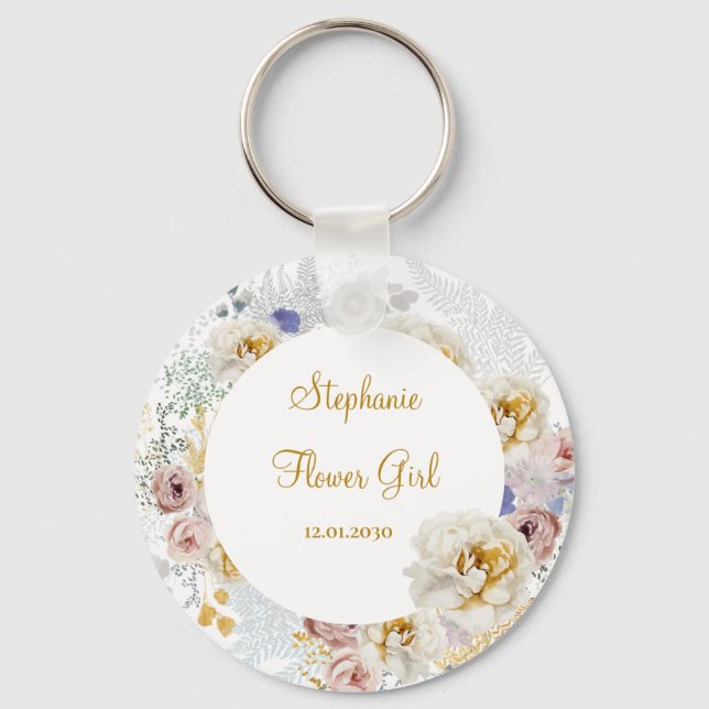 Porte-clés Élégant Floral Flower Mariage Porte - clé cadeau (Recto)