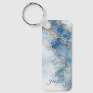 Porte-clés Élégant Flux Abstrait Paillettes Bleu Or          