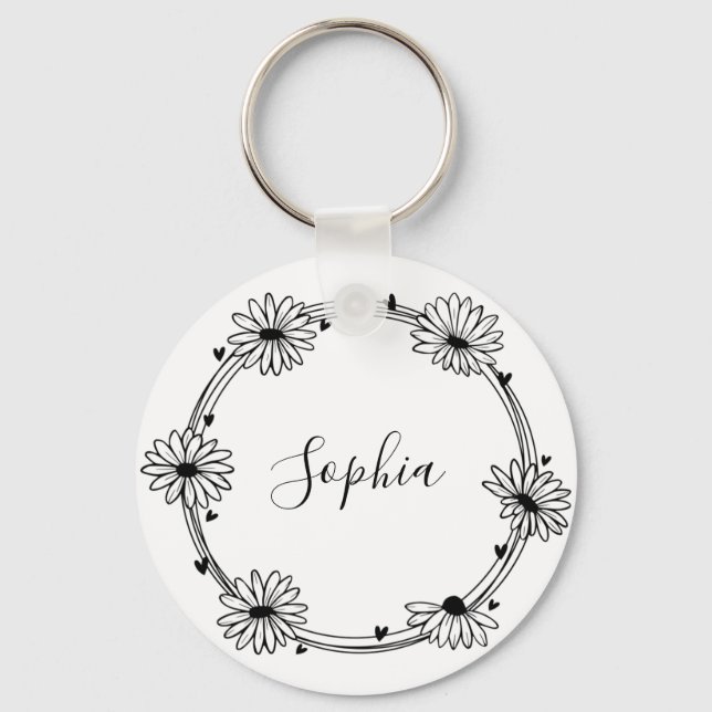 Porte-clés Élégant glamour noir et blanc nom monogramme (Recto)