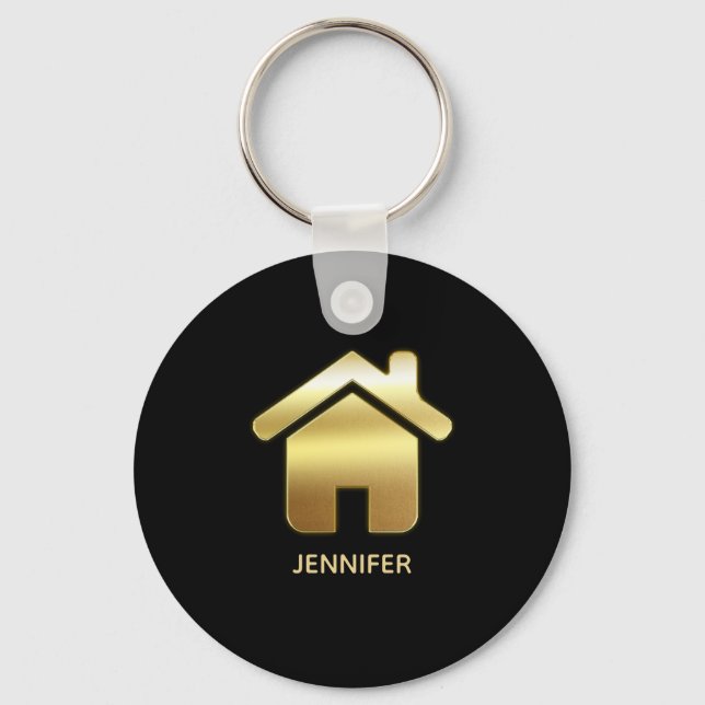 Porte-clés Elegant Gold House Symbole Real Estate Design (Recto)