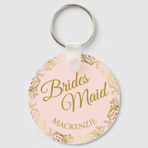 Porte-clés Elegant Gold Lace on Pink Bridesmaid Wedding