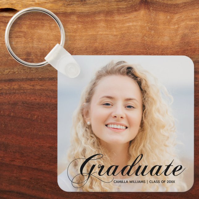 Porte-clés Élégant Graduate Photo Custom Flouring Script (Recto)