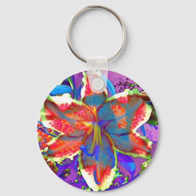 Porte-clés Élégant lis rouge floral rétro (Recto)