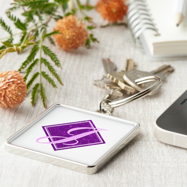 Porte-clés Élégant marbre pourpre Diamant Script initial (Côté)