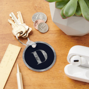 Porte-clés Élégant minimal argent et noir monogramme personna