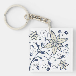 Porte-clés Élégant modèle floral bleu marine