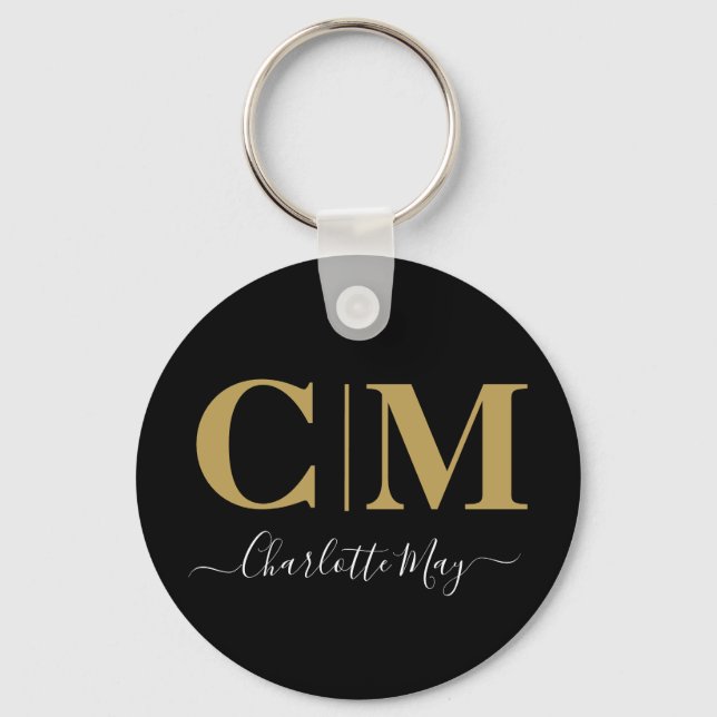 Porte-clés Élégant Moderne Chic Black Gold Business Monogramm (Recto)