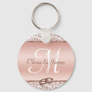 Porte-clés Élégant Monogram Rose Gold Wedding Favor