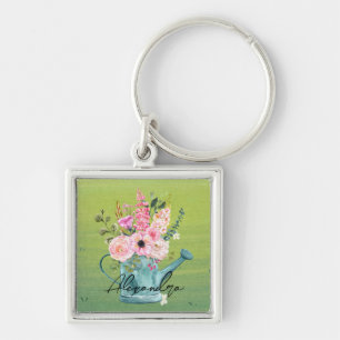 Porte-clés Élégant monogramme botanique de verdure et de fleu