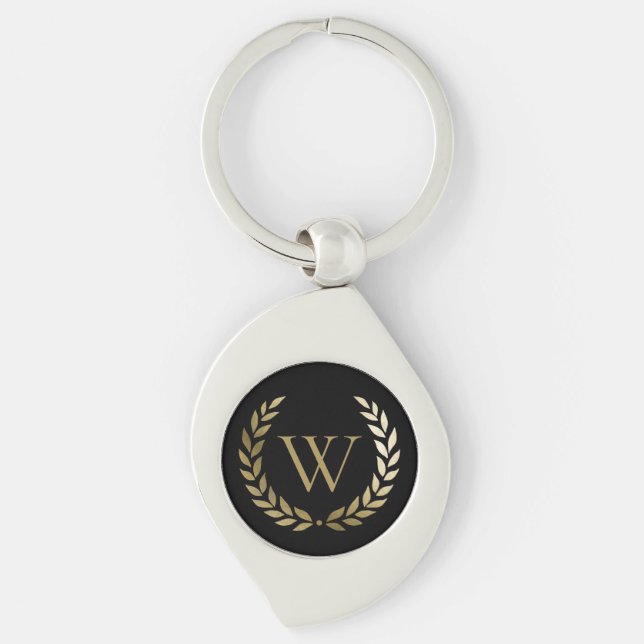 Porte-clés Élégant monogramme de couronne de laurier d'or noi (Devant)