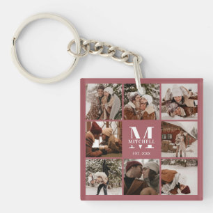 Porte-clés Élégant Monogramme Famille Photo Collage Moderne
