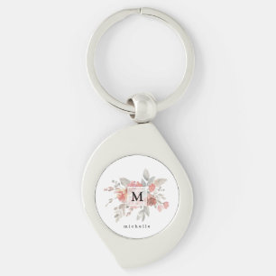 Porte-clés Élégant Monogramme floral rose pâle