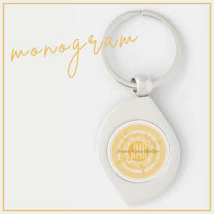 PORTE-CLÉS ÉLÉGANT MONOGRAMME JAUNE FLEURS DE CRÈME D'OR PERS