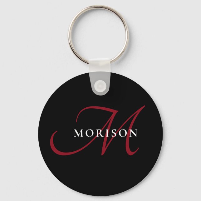 Porte-clés Élégant Monogramme moderne noir rouge (Recto)