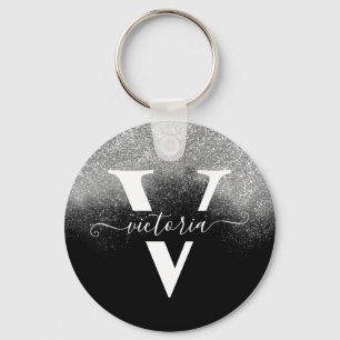Porte-clés Élégant Monogramme Parties scintillant argent fill
