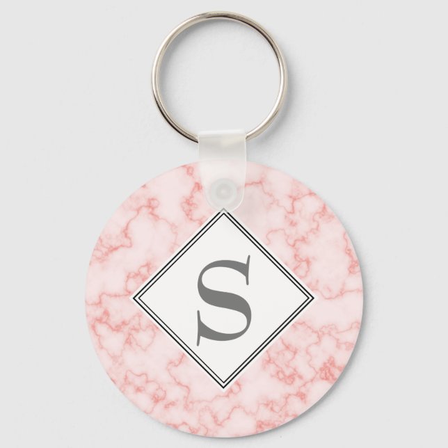 Porte-clés Élégant Monogramme personnalisé Marbre rose (Recto)