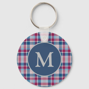 Porte-clés Élégant Monogramme Plaid Classique
