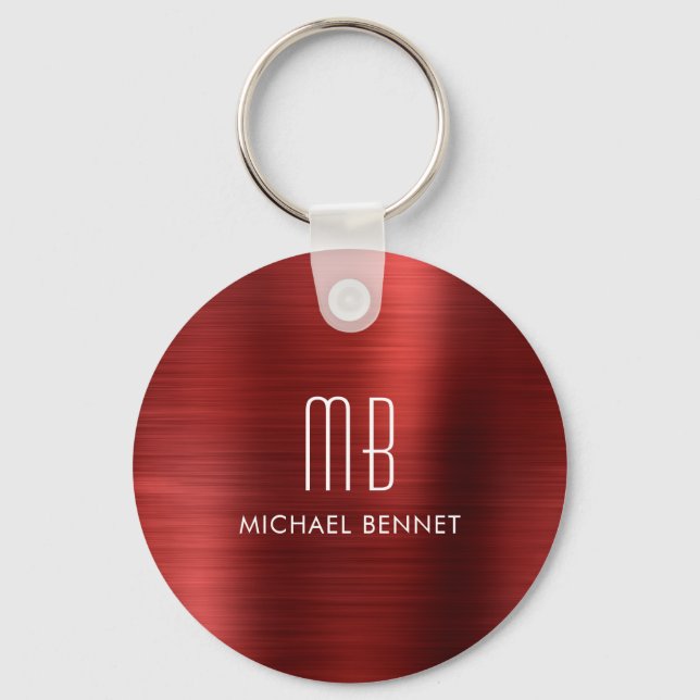 Porte-clés Élégant Monogramme Rouge Faux brossé Porte - clé e (Recto)