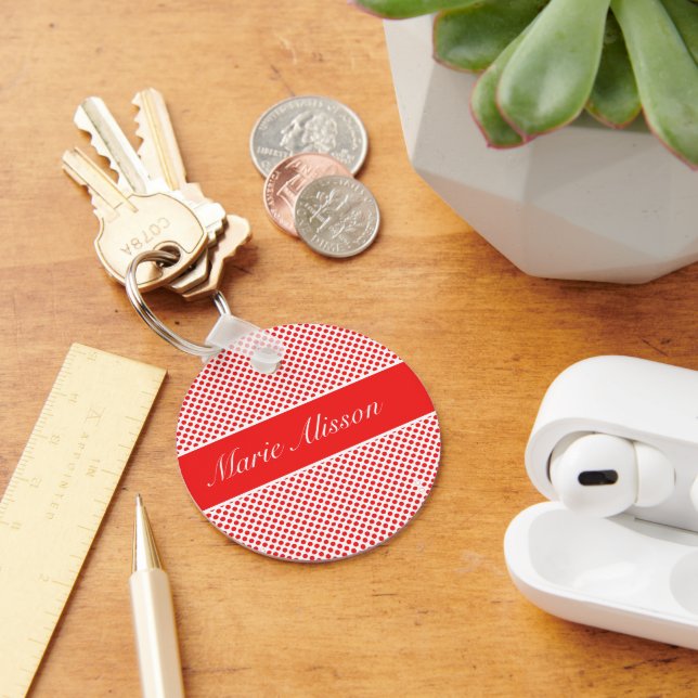 Porte-clés Élégant monogrammé rouge Pois motif blanc (Bureau)