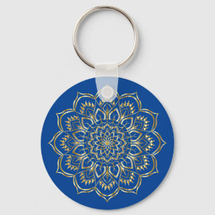 Porte-clés Élégant Motif de mandala bleu et or