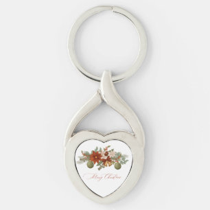 Porte-clés Élégant Noël floral rouge et vert