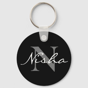 Porte-clés Élégant noir élégant Porte - clé de monogramme