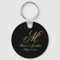Élégant Noir Script MonogramButton Porte - clé
