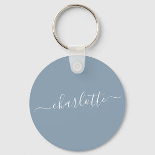 Porte-clés Élégant Nom Moderne Script Bleu Poussiéreux Person