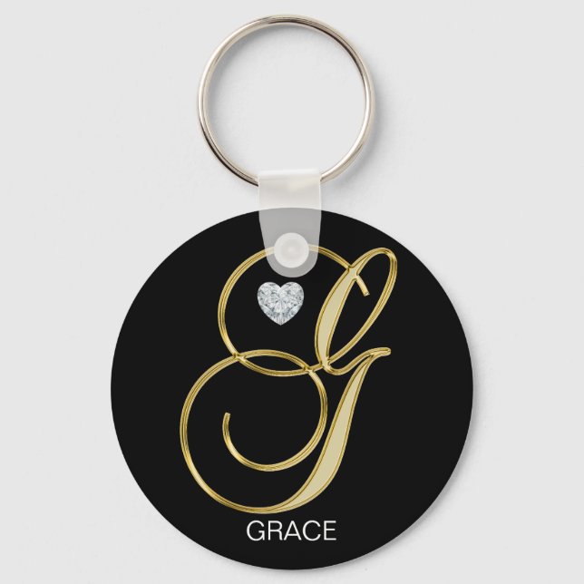 Porte-clés Élégant or personnalisé Monogramme Lettre G (Recto)