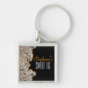 Porte-clés Élégant Orange Sweet 16 Zebra Heart Design Nom